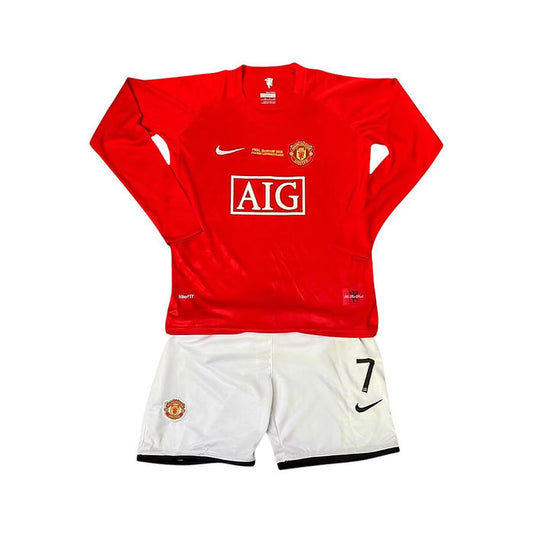 Retro Manchester United LS Home Kids Kit 2007/2008 - Retro Shirt Stories